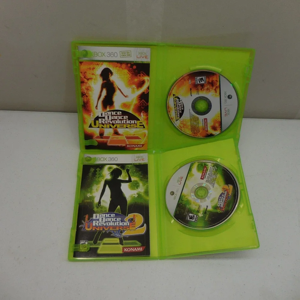 Dance Dance Revolution Universe 1 & 2 Xbox 360 Konami DDR Game Bundle CIB